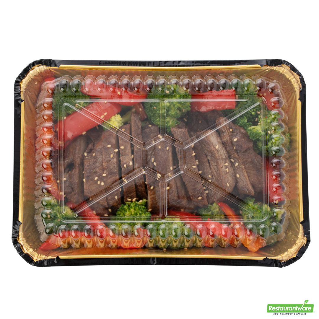 Wholesale Restaurantware Foil Lux Rectangle Clear Plastic Lid - Fits 41 Oz Container- Bulk
