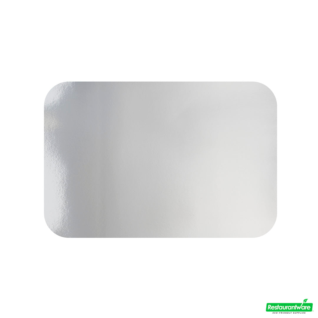 Wholesale Restaurantware Foil Lux White Paper Flat Foil-Laminated Board Lid - Fits 4 lb Take Out Container- Bulk