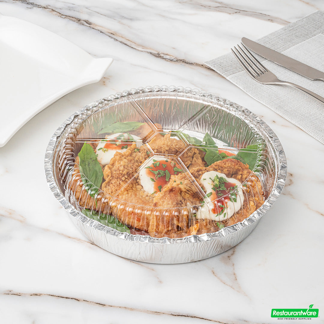Wholesale Restaurantware Foil Lux Round Clear Plastic Dome Lid - Fits 9" Take Out Pan- Bulk