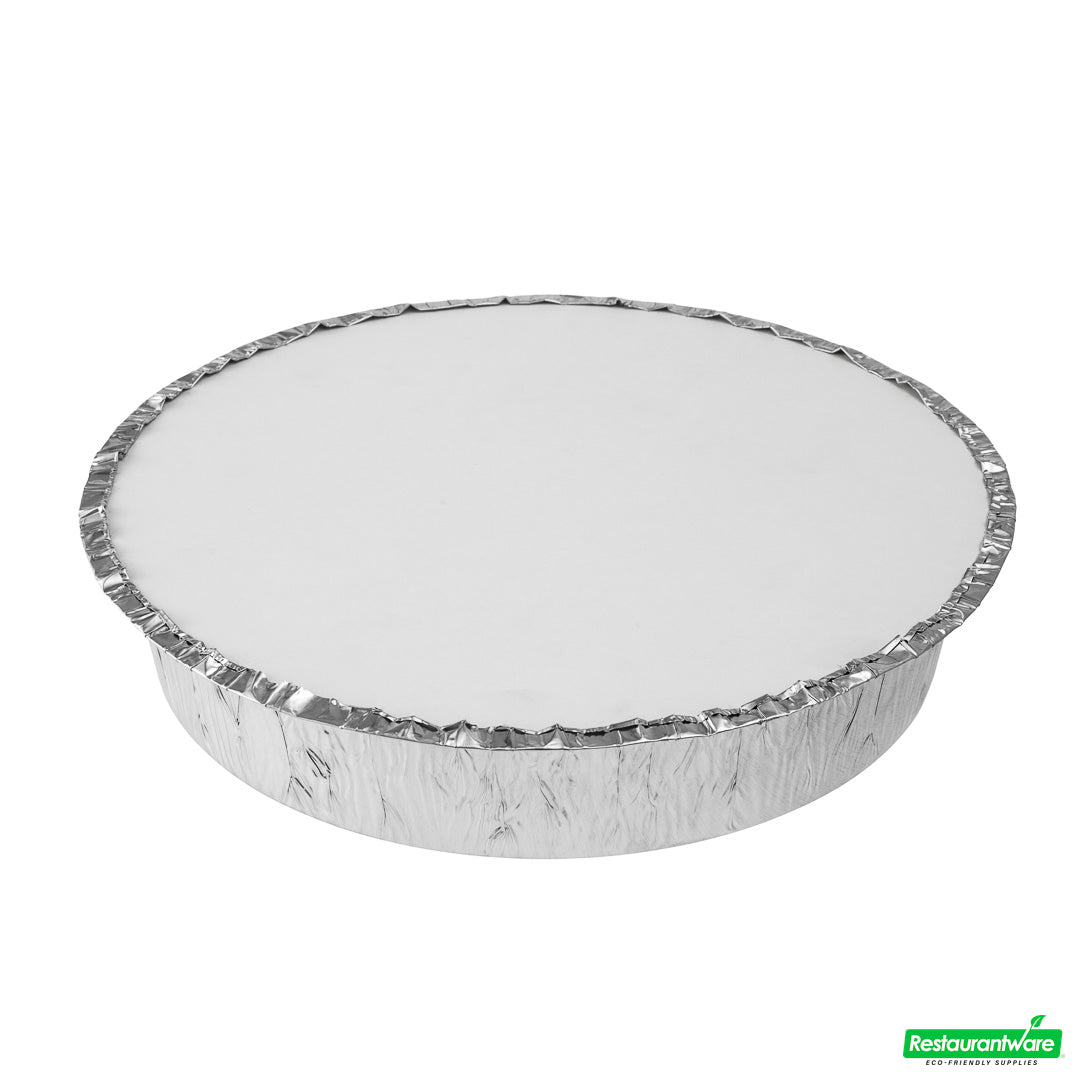 Wholesale Restaurantware Foil Lux Round White Paper Flat Foil-Laminated Board Lid - Fits 8" Take Out Pan- Bulk