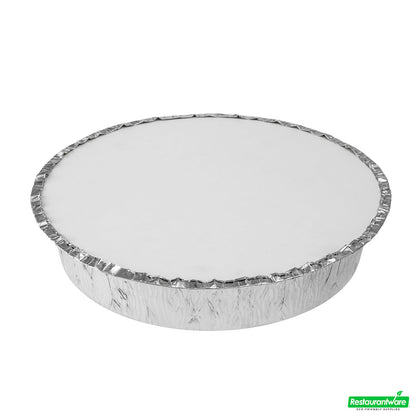 Wholesale Restaurantware Foil Lux Round White Paper Flat Foil-Laminated Board Lid - Fits 8" Take Out Pan- Bulk