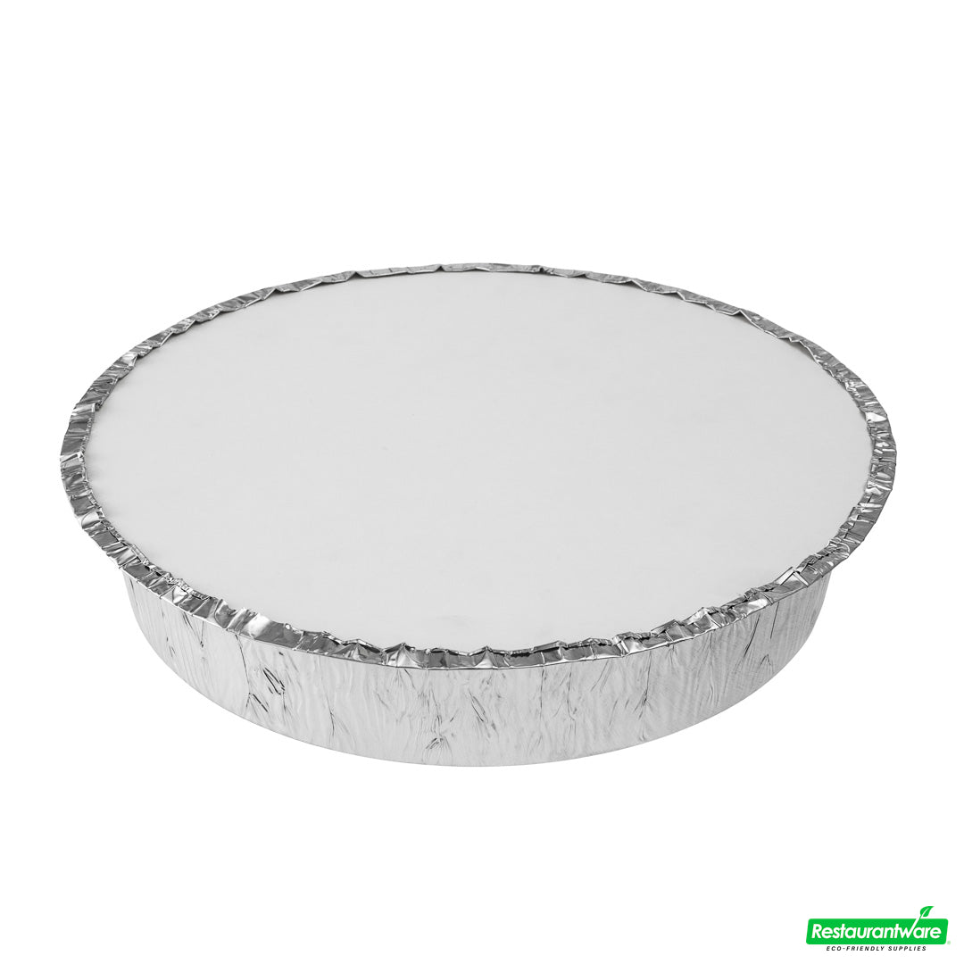 Wholesale Restaurantware Foil Lux Round White Paper Flat Foil-Laminated Board Lid - Fits 7" Take Out Pan- Bulk
