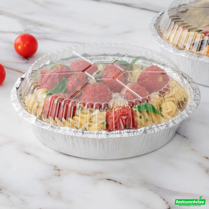 Wholesale Restaurantware Foil Lux Round Clear Plastic Dome Lid - Fits 7" Take Out Pan- Bulk