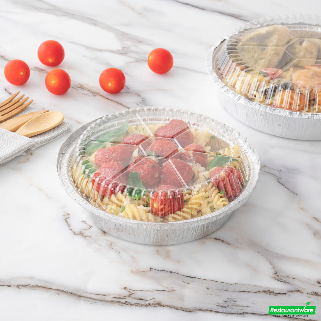 Wholesale Restaurantware Foil Lux Round Clear Plastic Dome Lid - Fits 7" Take Out Pan- Bulk
