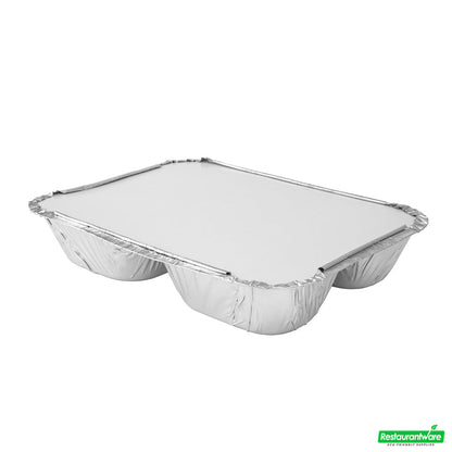 Wholesale Restaurantware Foil Lux Rectangle White Paper Flat Foil-Laminated Board Lid - Fits 3-Compartment Take Out Tray- Bulk