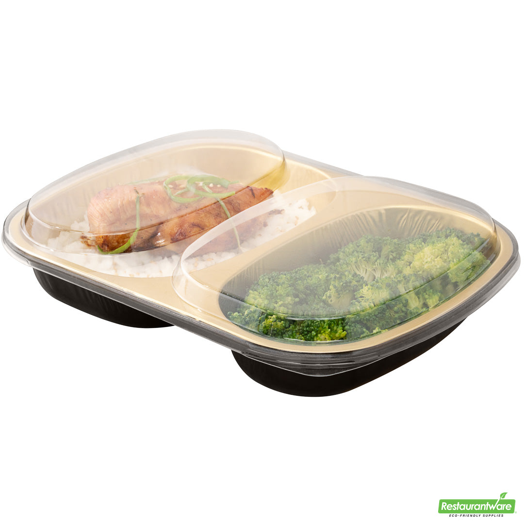 Wholesale Restaurantware Foil Lux Clear Plastic Flat Lid - Fits 2-Compartment Foil Container- Bulk