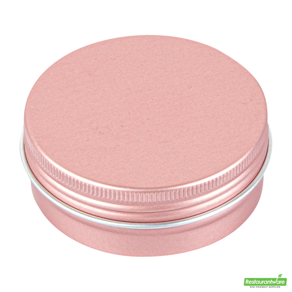 Wholesale Restaurantware 2 Oz Round Rose Gold Tin Container - with Screw Lid- Bulk