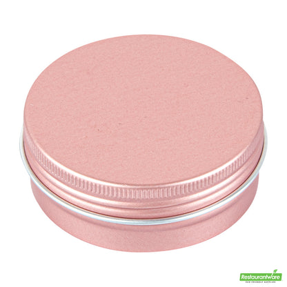 Wholesale Restaurantware 2 Oz Round Rose Gold Tin Container - with Screw Lid- Bulk