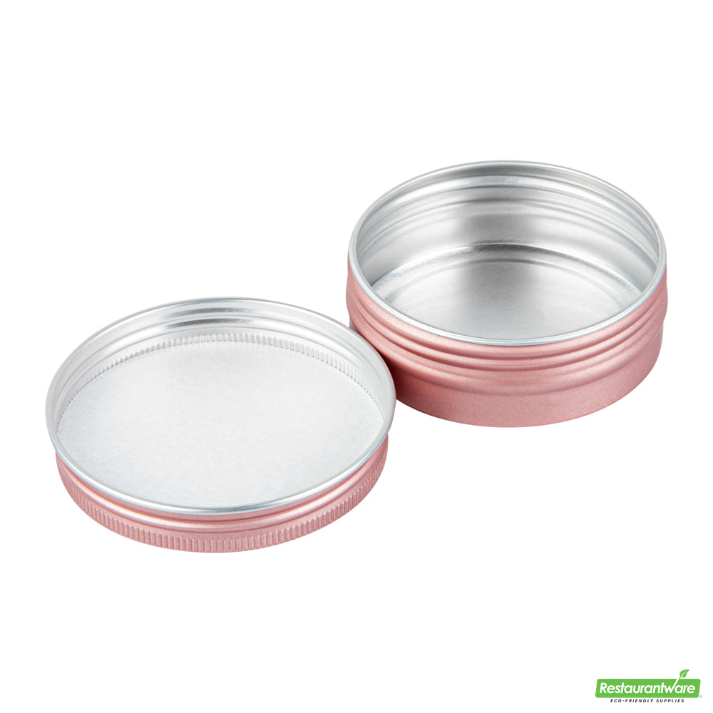 Wholesale Restaurantware 2 Oz Round Rose Gold Tin Container - with Screw Lid- Bulk