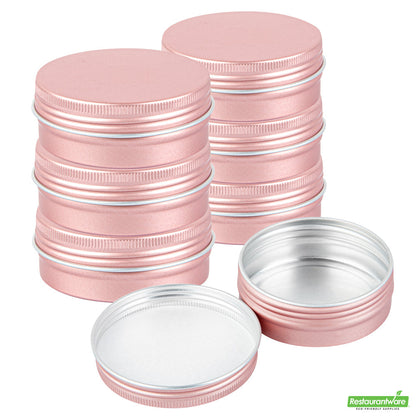 Wholesale Restaurantware 2 Oz Round Rose Gold Tin Container - with Screw Lid- Bulk