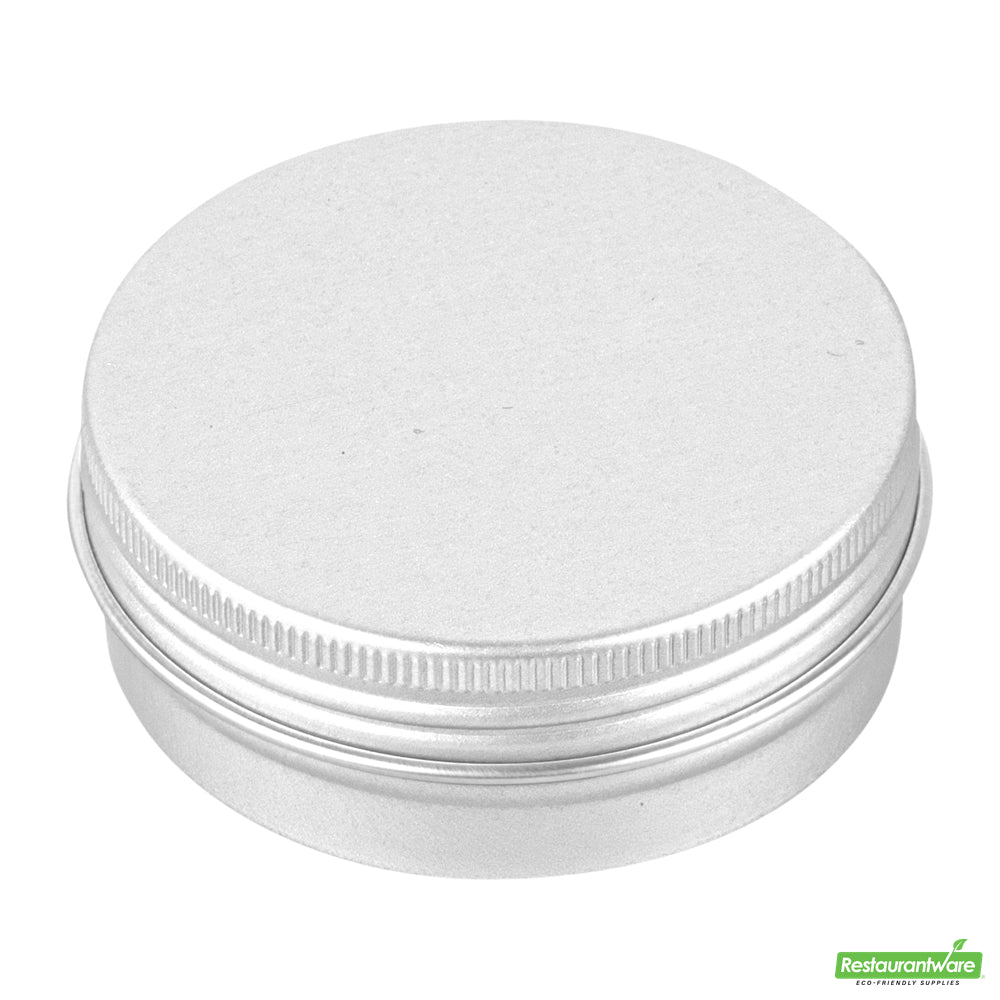 Wholesale Restaurantware 2 Oz Round Silver Tin Container - with Screw Lid- Bulk