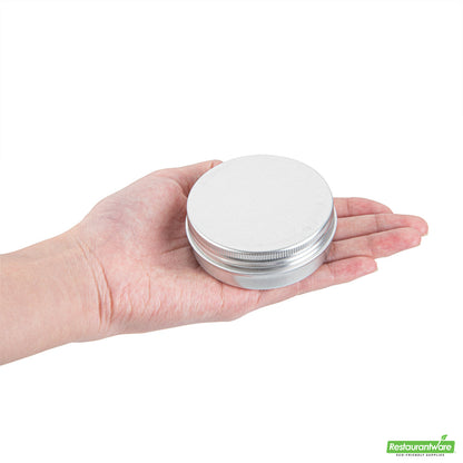 Wholesale Restaurantware 2 Oz Round Silver Tin Container - with Screw Lid- Bulk