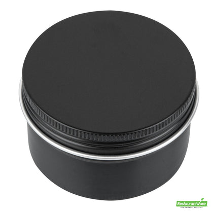 Wholesale Restaurantware RW Base 4 oz Round Black Tin Container - with Screw Lid- Bulk