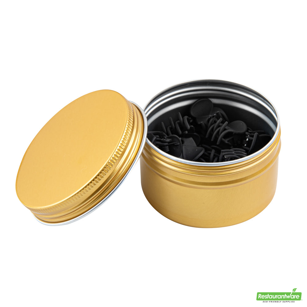 Wholesale Restaurantware RW Base 4 oz Round Gold Tin Container - with Screw Lid- Bulk