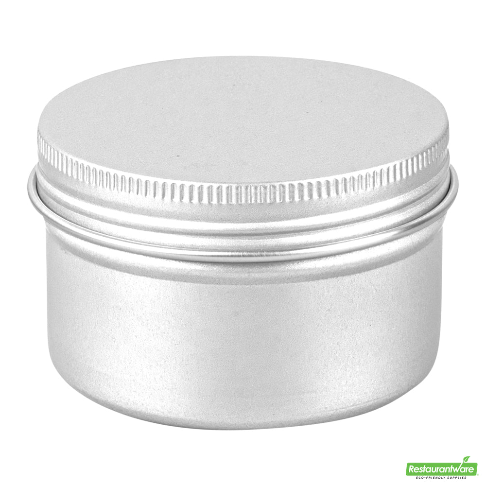 Wholesale Restaurantware RW Base 4 oz Round Silver Tin Container - with Screw Lid- Bulk