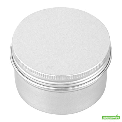 Wholesale Restaurantware RW Base 4 oz Round Silver Tin Container - with Screw Lid- Bulk