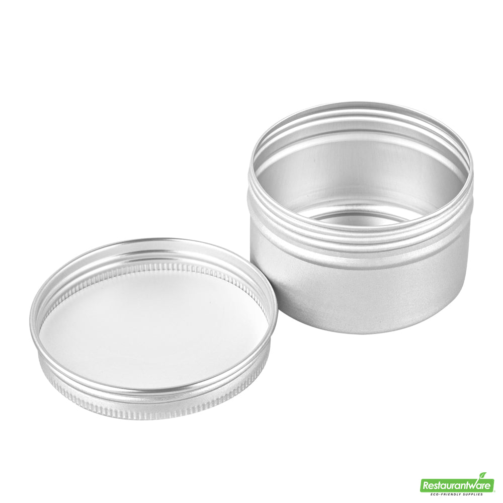 Wholesale Restaurantware RW Base 4 oz Round Silver Tin Container - with Screw Lid- Bulk