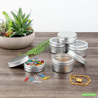 Wholesale Restaurantware RW Base 4 oz Round Silver Tin Container - with Window Lid- Bulk