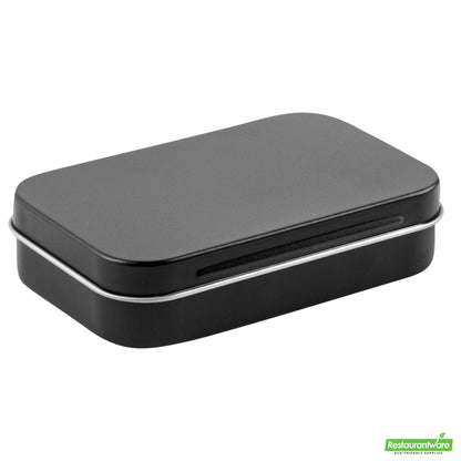 Wholesale Restaurantware RW Base 4 oz Rectangle Black Tin Container - with Hinged Lid- Bulk