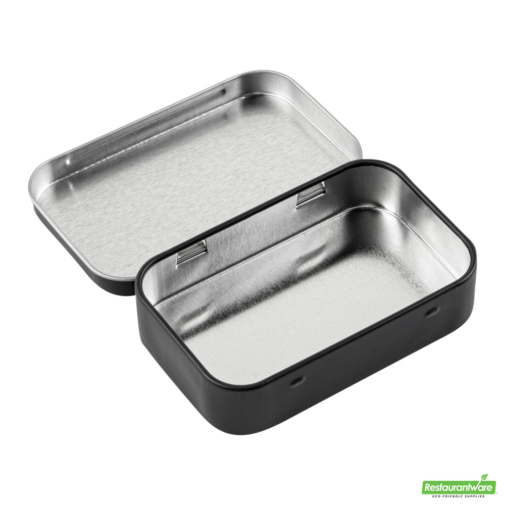 Wholesale Restaurantware RW Base 4 oz Rectangle Black Tin Container - with Hinged Lid- Bulk
