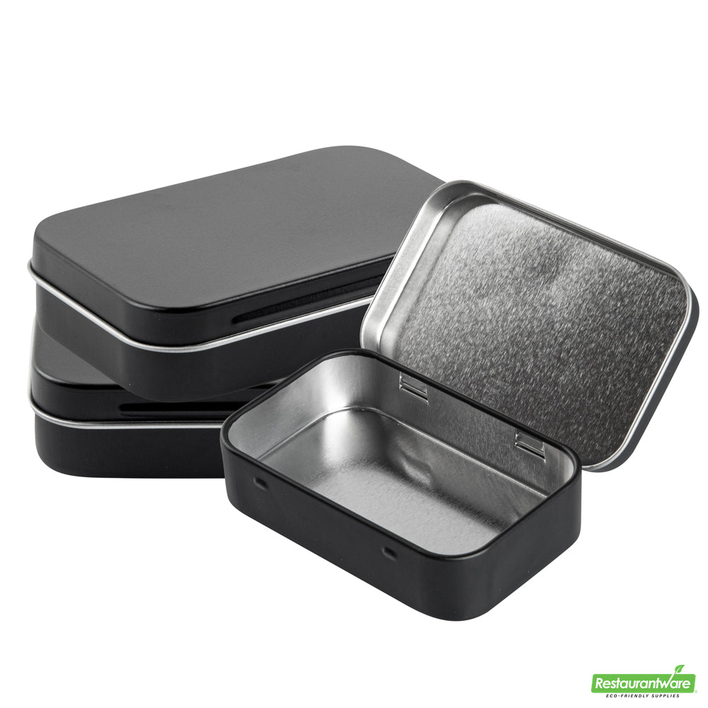Wholesale Restaurantware RW Base 4 oz Rectangle Black Tin Container - with Hinged Lid- Bulk