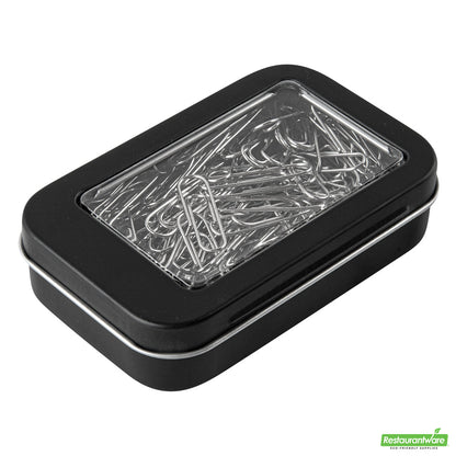 Wholesale Restaurantware RW Base 4 oz Rectangle Black Tin Container - with Window Lid- Bulk