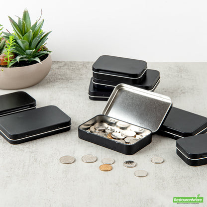 Wholesale Restaurantware RW Base 6 oz Rectangle Black Tin Container - with Hinged Lid- Bulk