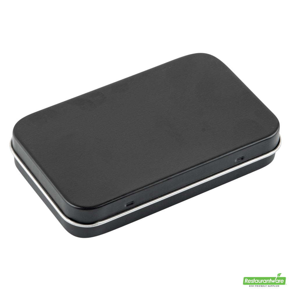 Wholesale Restaurantware RW Base 6 oz Rectangle Black Tin Container - with Hinged Lid- Bulk