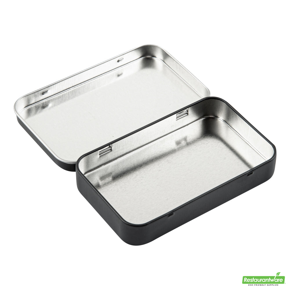 Wholesale Restaurantware RW Base 6 oz Rectangle Black Tin Container - with Hinged Lid- Bulk