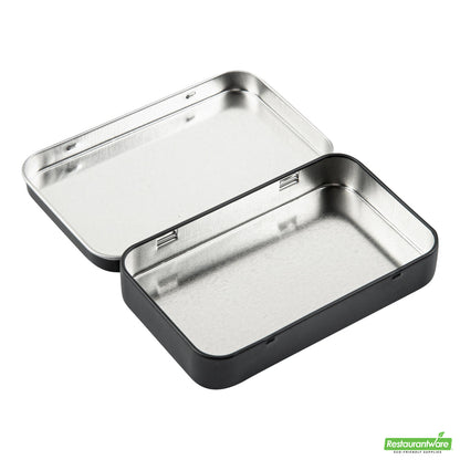 Wholesale Restaurantware RW Base 6 oz Rectangle Black Tin Container - with Hinged Lid- Bulk