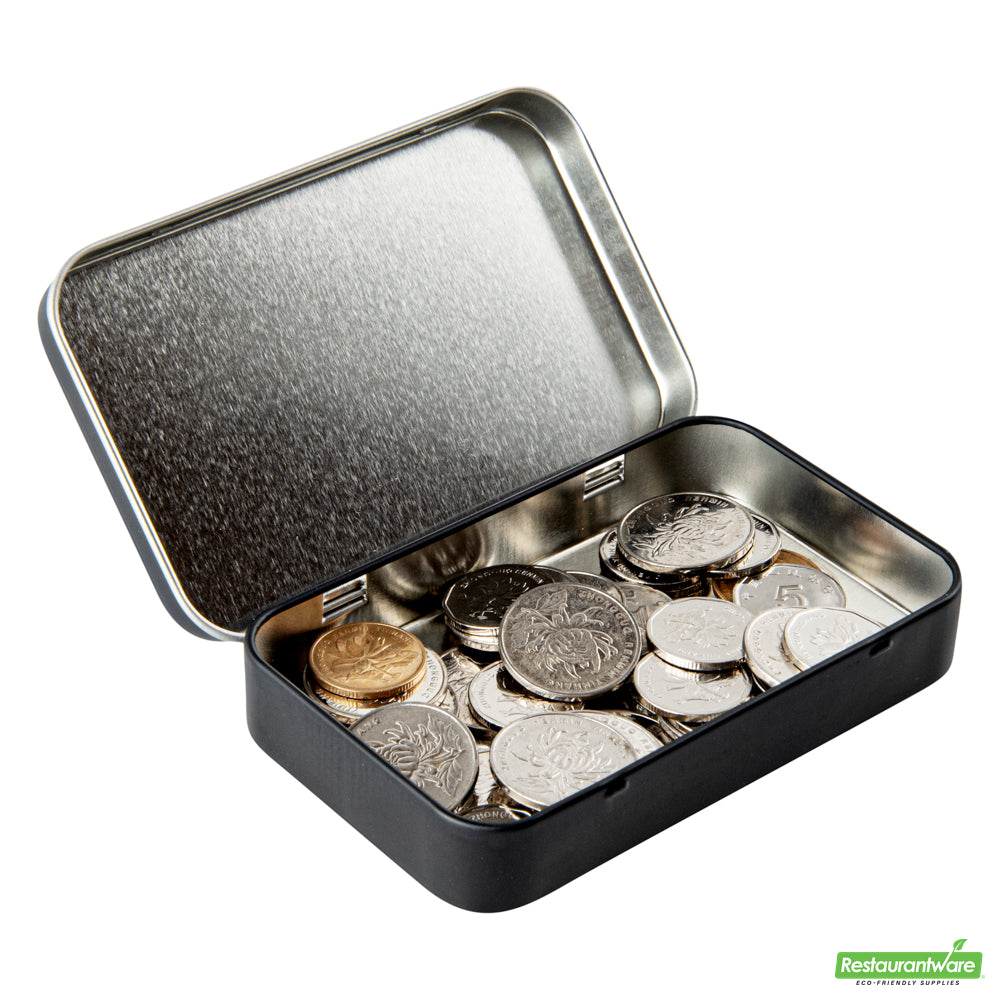 Wholesale Restaurantware RW Base 6 oz Rectangle Black Tin Container - with Hinged Lid- Bulk
