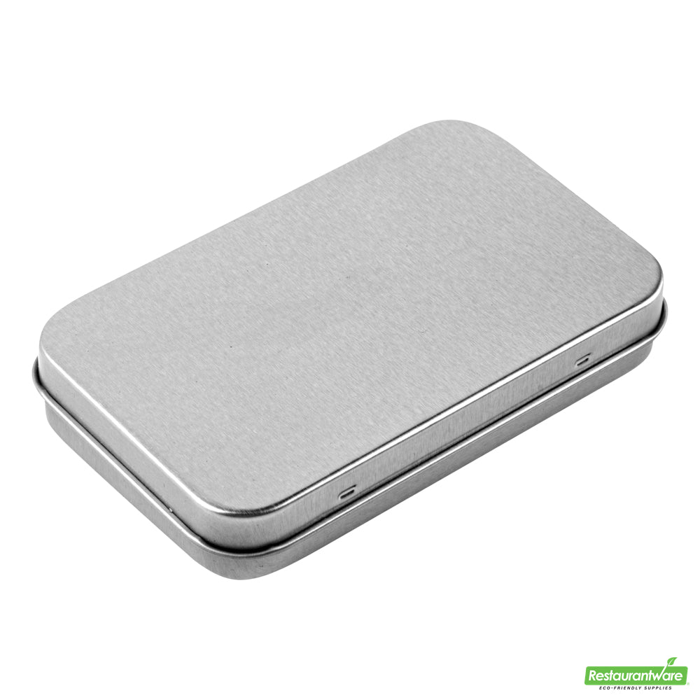 Wholesale Restaurantware RW Base 6 oz Rectangle Silver Tin Container - with Hinged Lid- Bulk