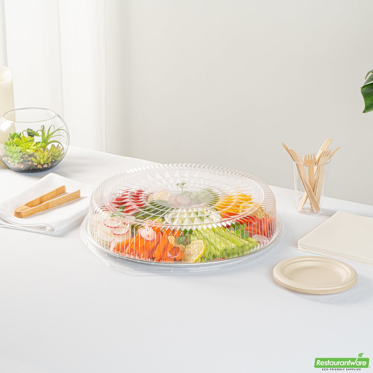Wholesale Restaurantware Foil Lux Round Clear Plastic Dome Lid - Fits 16 Catering Tray - 10 Count Box- Bulk