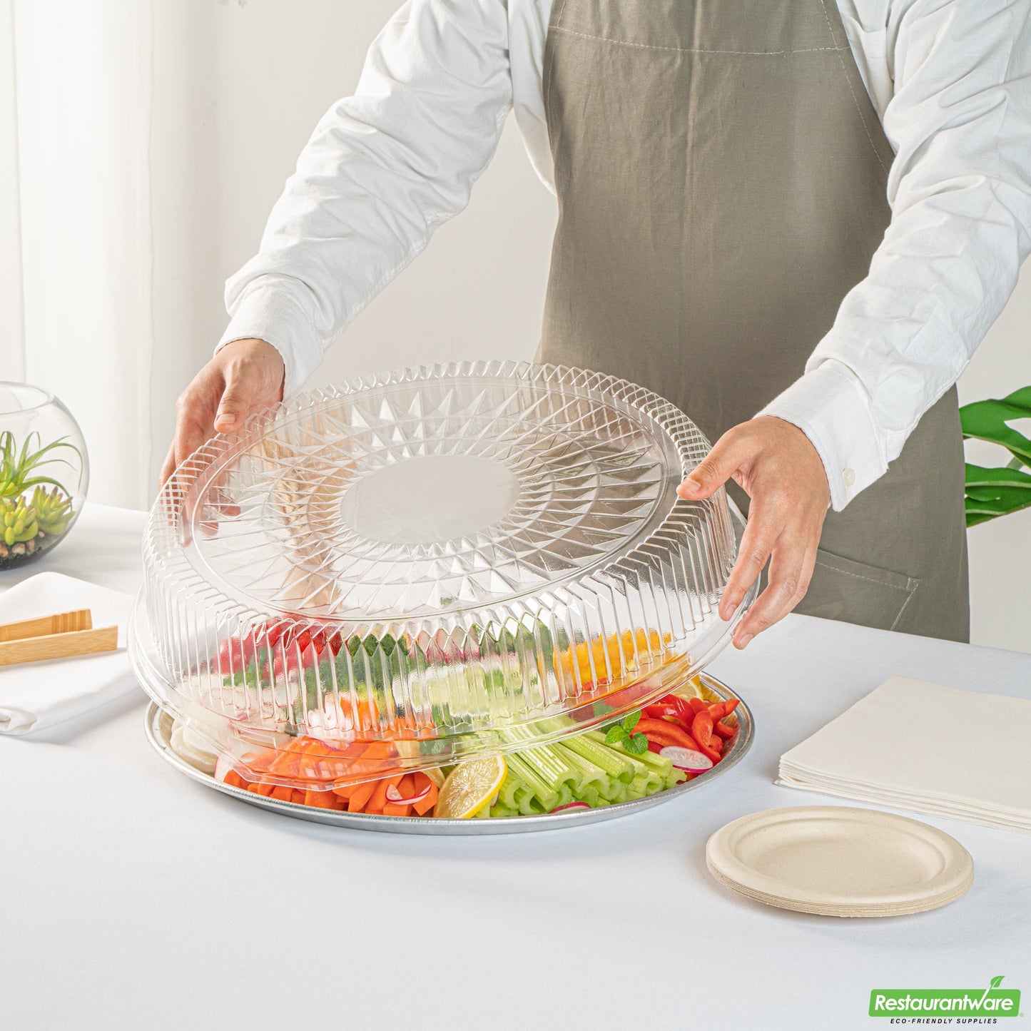 Wholesale Restaurantware Foil Lux Round Clear Plastic Dome Lid - Fits 16 Catering Tray - 10 Count Box- Bulk