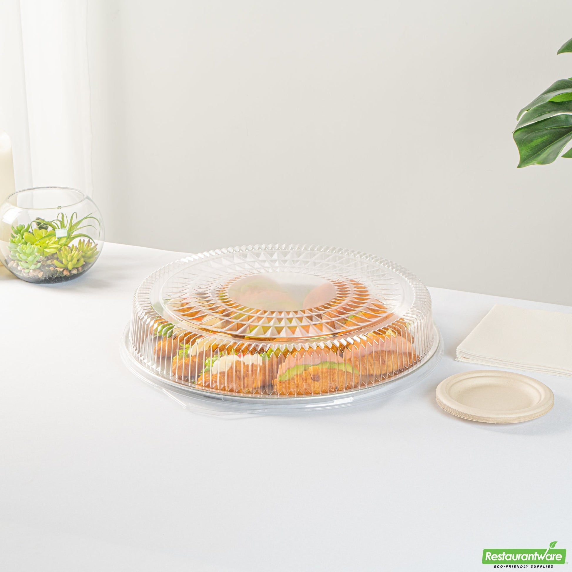Wholesale Restaurantware Foil Lux Round Clear Plastic Dome Lid - Fits 18" Catering Tray - 20 Count Box- Bulk