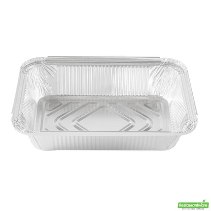 Wholesale Restaurantware Foil Lux 2 1/4 Lb Oblong Aluminum Container - 8 1/2" X 6 1/4" X 1 3/4" - 100 Count Box- Bulk
