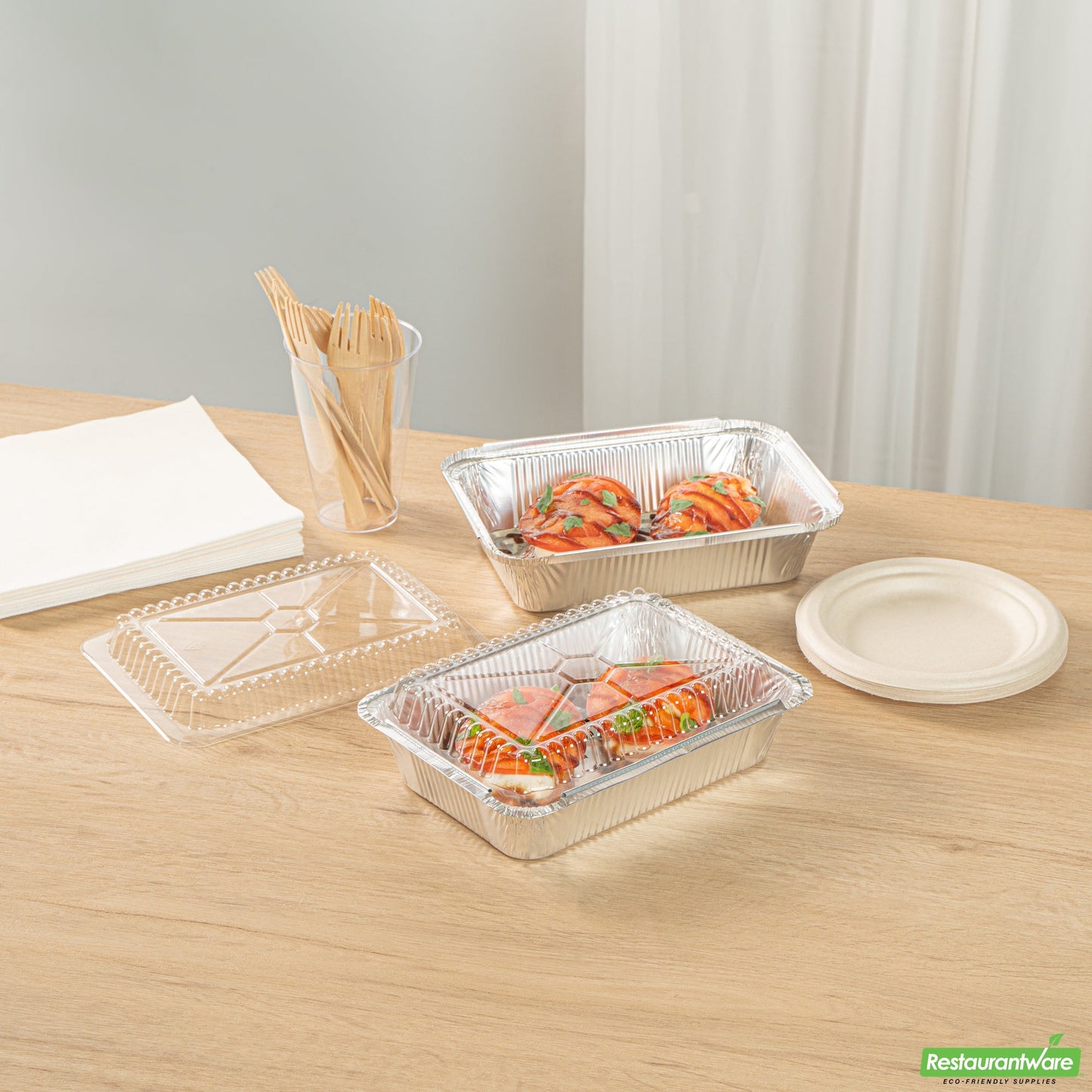 Wholesale Restaurantware Foil Lux Oblong Clear Plastic Lid - Fits 2 1/4 Lb Container - 100 Count Box- Bulk