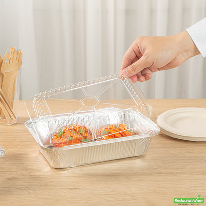 Wholesale Restaurantware Foil Lux Oblong Clear Plastic Lid - Fits 2 1/4 Lb Container - 100 Count Box- Bulk