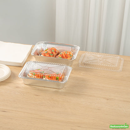 Wholesale Restaurantware Foil Lux Oblong Clear Plastic Lid - Fits 2 1/4 Lb Container - 100 Count Box- Bulk
