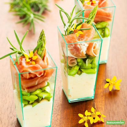 Wholesale Restaurantware 4 Oz Square Seagreen Plastic Tall Geometric Cup - 1 1/2" X 1 1/2" X 3 1/4" - 100 Count Box- Bulk