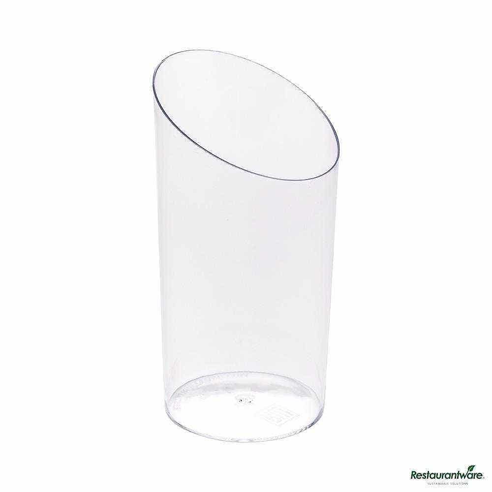 Wholesale Restaurantware 5 Oz Round Clear Plastic Large Incline Tube Glass 20 ct- Bulk