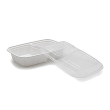 Wholesale Restaurantware Asporto 32 Oz White Plastic 2 Compartment Food Container - with Clear Lid, Microwavable - 8 3/4" X 6" X 2"- Bulk