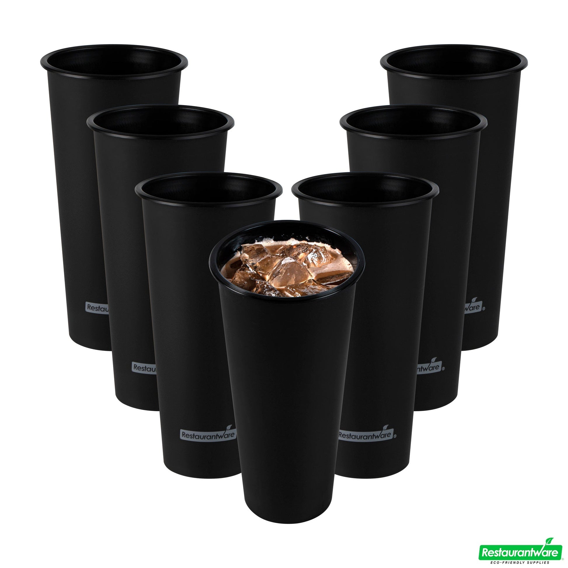 Wholesale Restaurantware 24 Oz Round Matte Black Plastic Hot / Cold Drinking Cup - 3.5" X 3.5" X 7.0"- Bulk