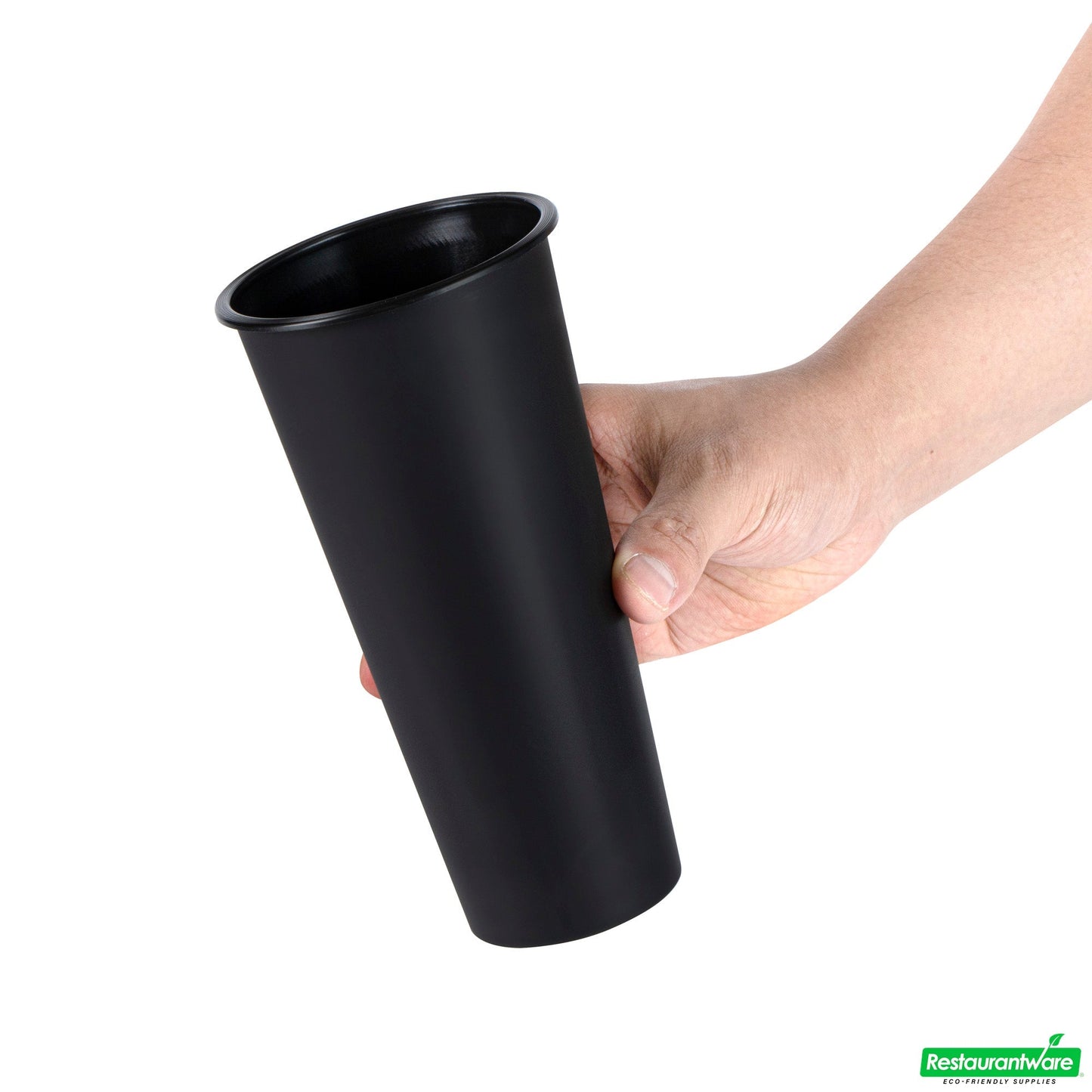 Wholesale Restaurantware 24 Oz Round Matte Black Plastic Hot / Cold Drinking Cup - 3.5" X 3.5" X 7.0"- Bulk