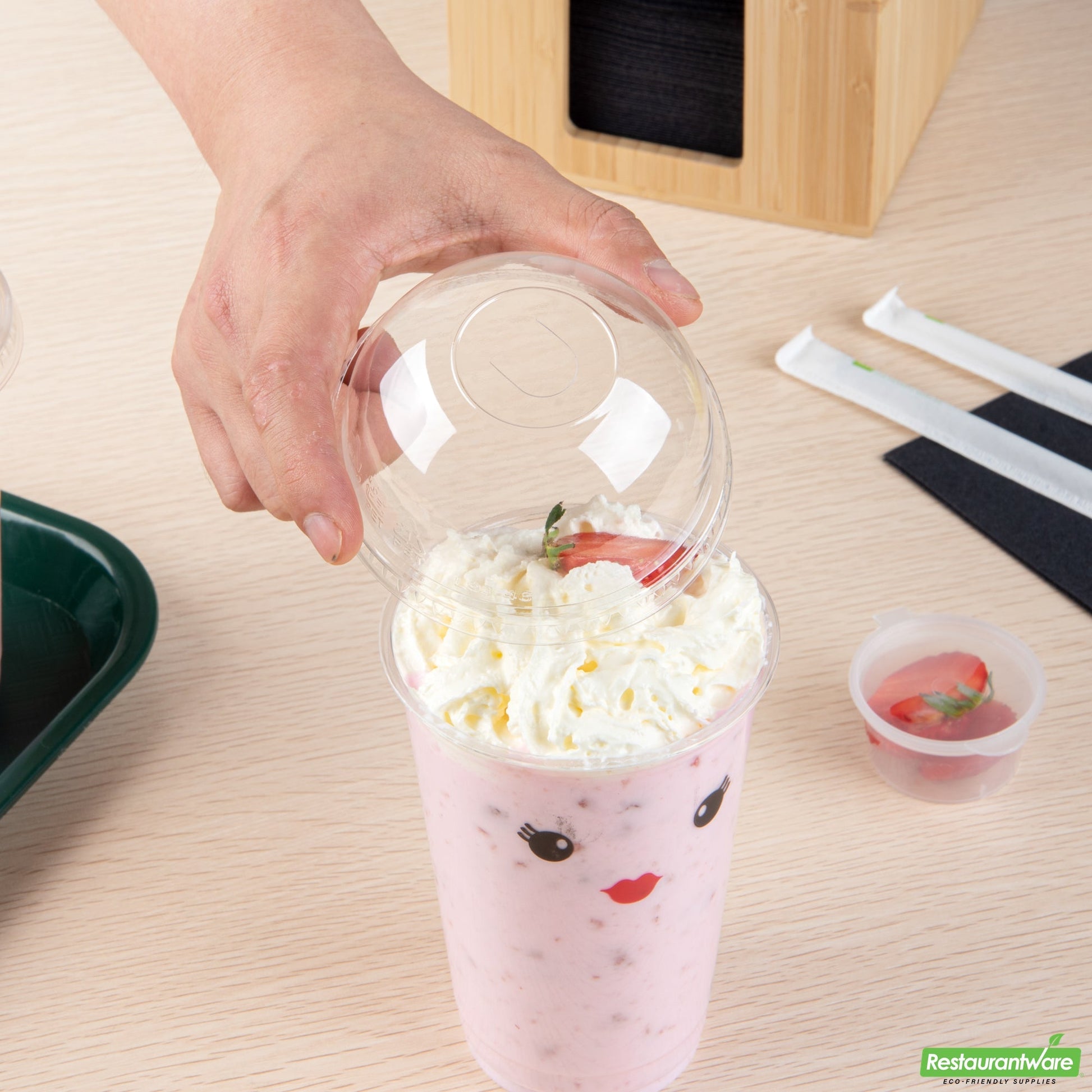 Wholesale Restaurantware Visage Round Clear Plastic Dome Lid - Fits 9, 12 and 16 Oz- Bulk