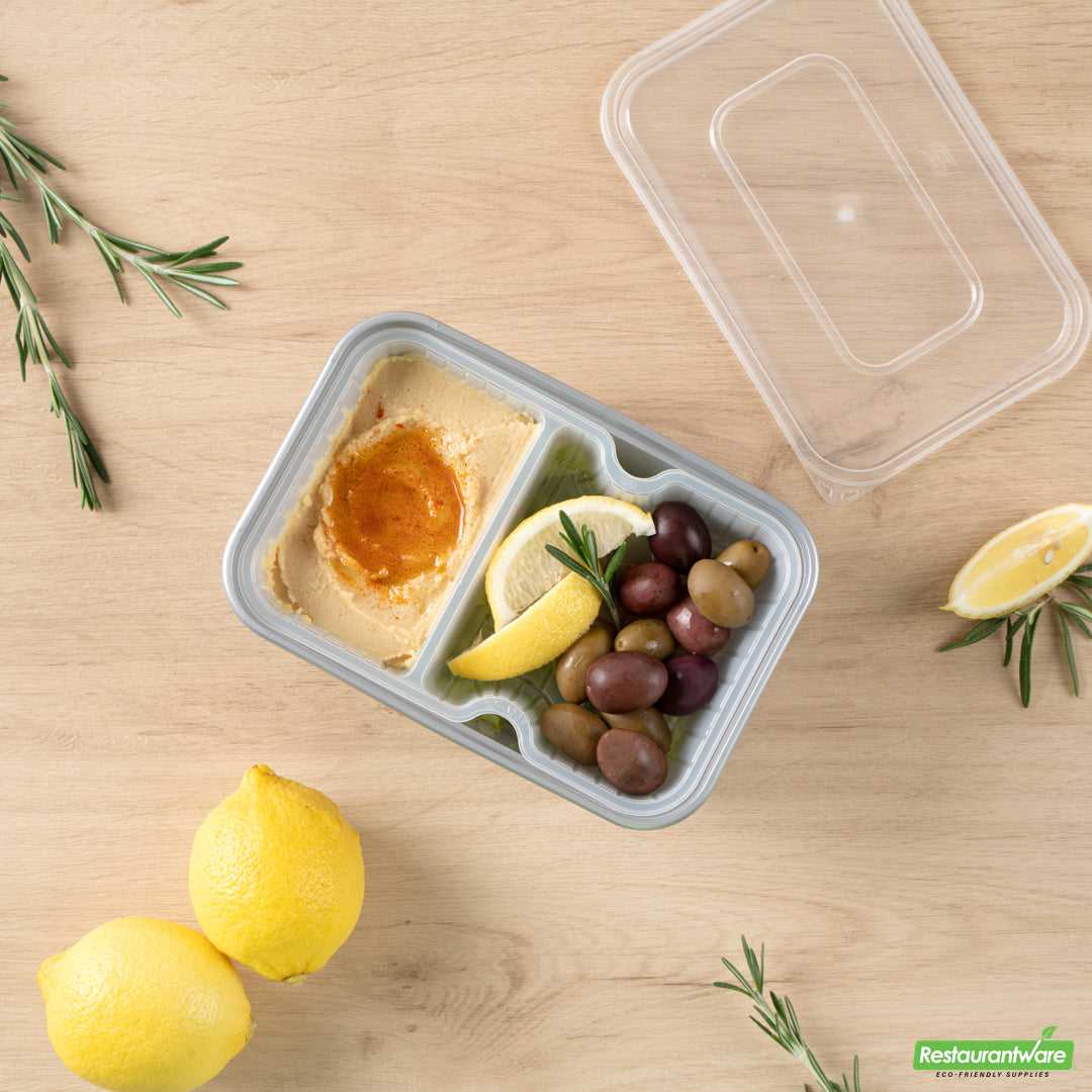 Wholesale Restaurantware Futura 10 oz White Plastic Wide 2-Compartment Insert Tray - Fits 32 and 37 oz Containers, Microwavable- Bulk