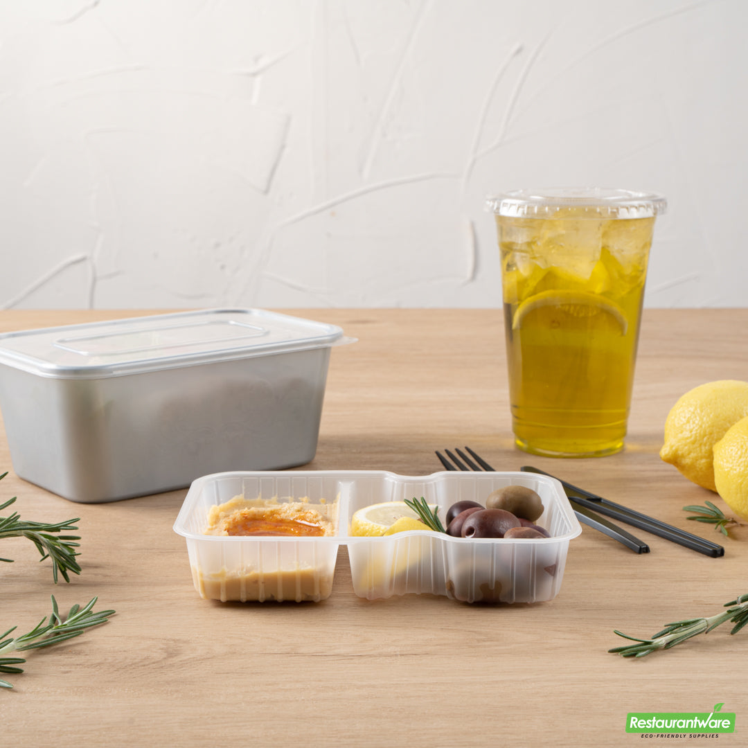 Wholesale Restaurantware Futura 10 oz White Plastic Wide 2-Compartment Insert Tray - Fits 32 and 37 oz Containers, Microwavable- Bulk