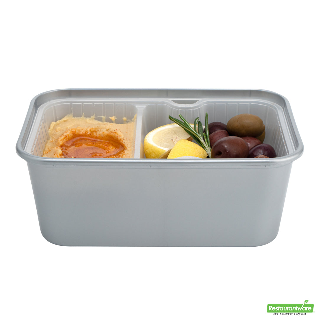 Wholesale Restaurantware Futura 10 oz White Plastic Wide 2-Compartment Insert Tray - Fits 32 and 37 oz Containers, Microwavable- Bulk