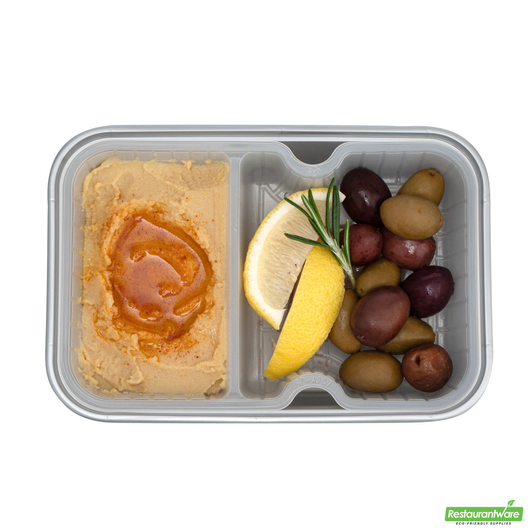 Wholesale Restaurantware Futura 10 oz White Plastic Wide 2-Compartment Insert Tray - Fits 32 and 37 oz Containers, Microwavable- Bulk