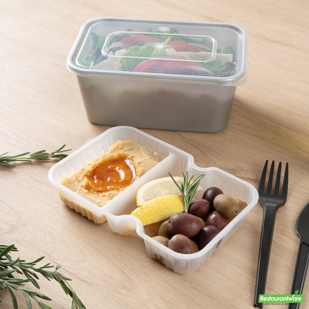Wholesale Restaurantware Futura 10 oz White Plastic Wide 2-Compartment Insert Tray - Fits 32 and 37 oz Containers, Microwavable- Bulk